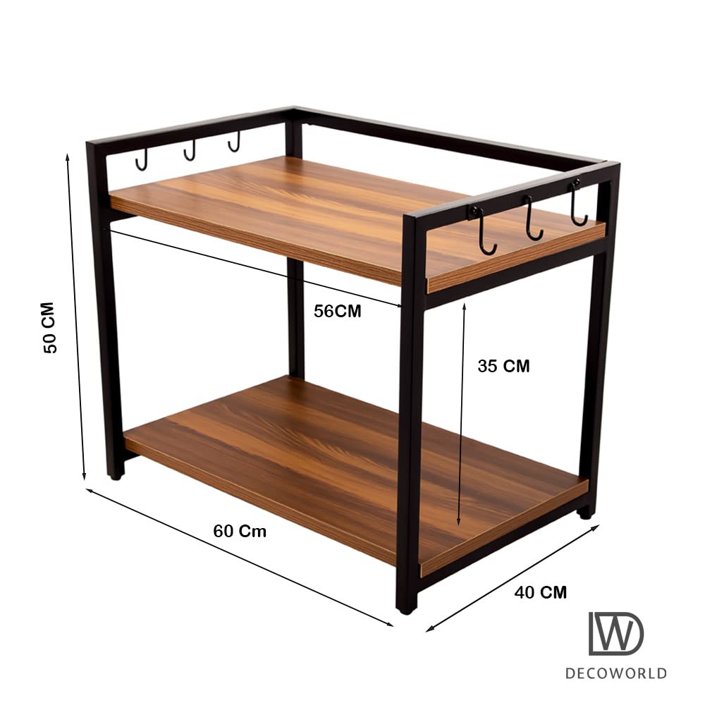 DECOWORLD || Microwave Stand || Metal Microwave Stand for Kitchen Counter|| Double Platform for Extra Storage (Black with Honey